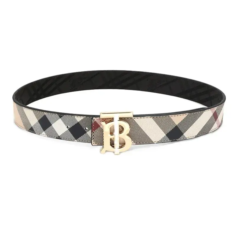 Burberry Monogram Motif Vintage Check Belt Archive Beige Gold