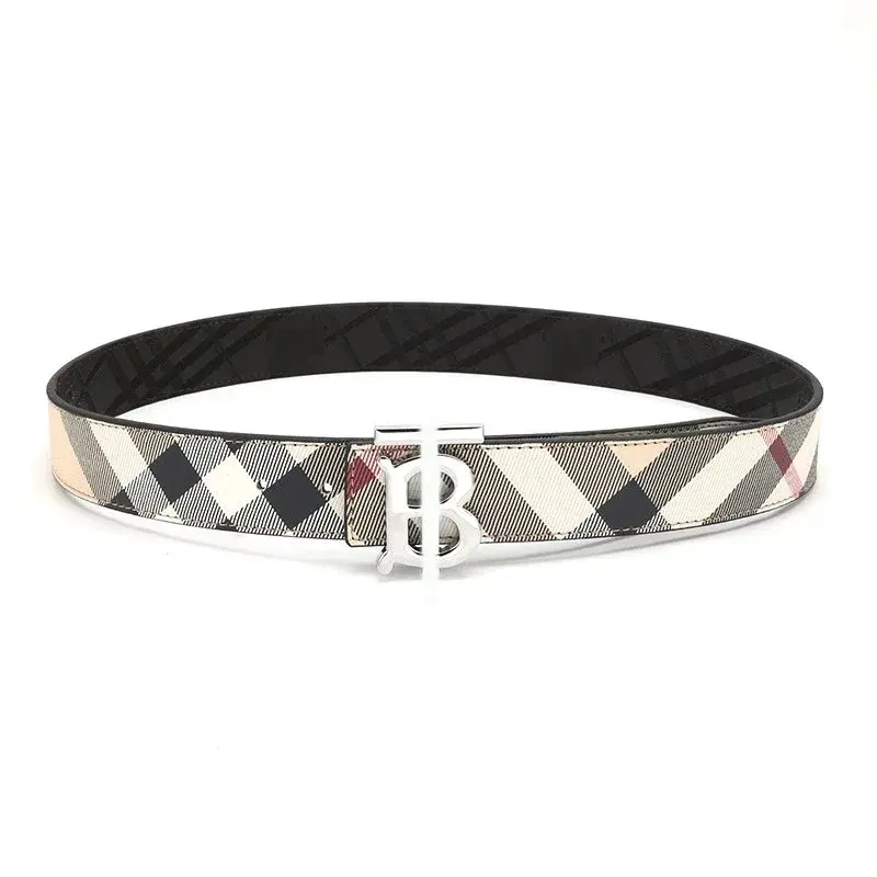 Burberry Monogram Motif Vintage Check Belt Archive Beige Silver