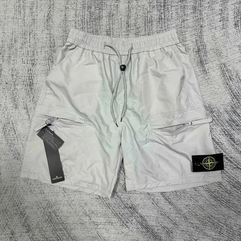 Stone Island Badge Zip Cargo Shorts Light Grey