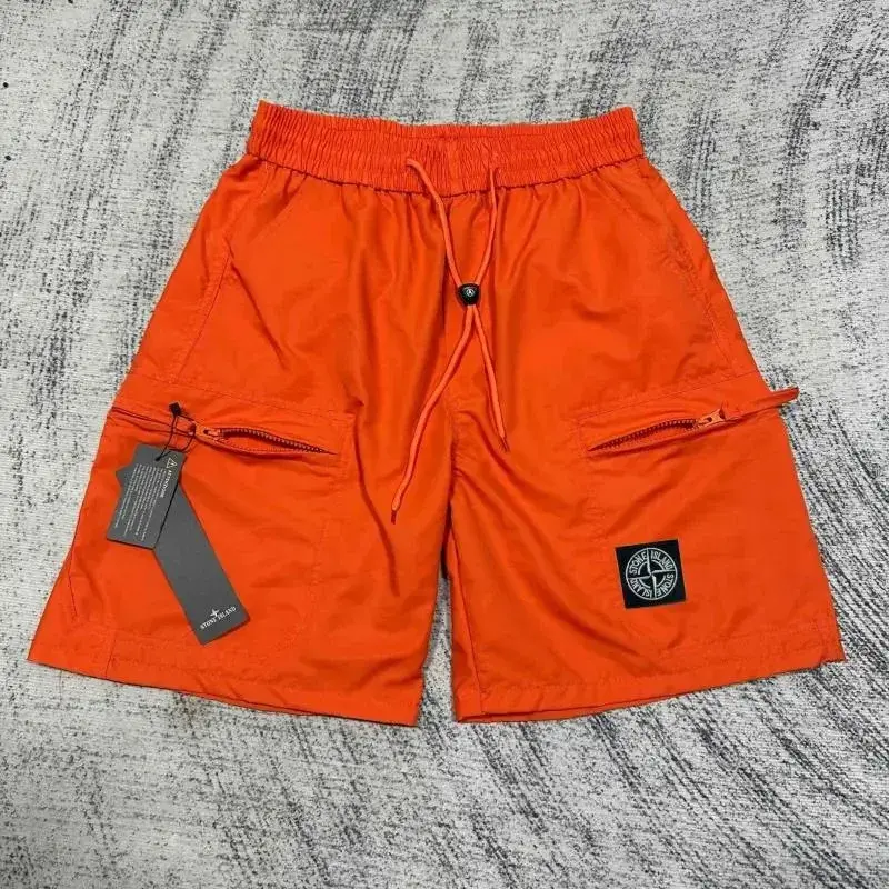 Stone Island Compass Patch Zip Cargo Shorts Orange