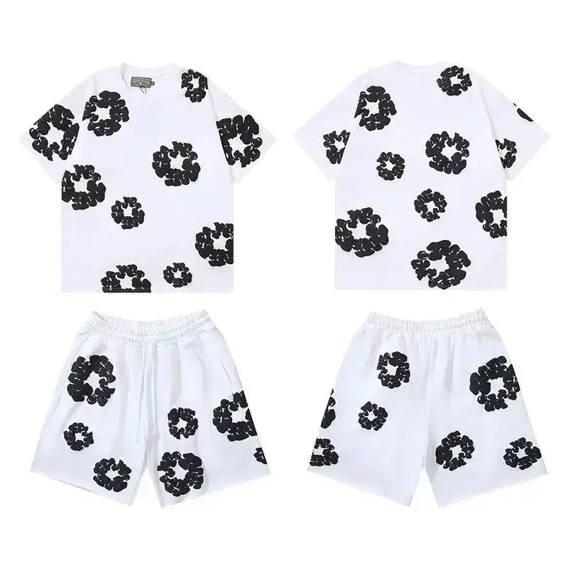 Denim Tears Cotton Wreath T-Shirt and Shorts Set White Black
