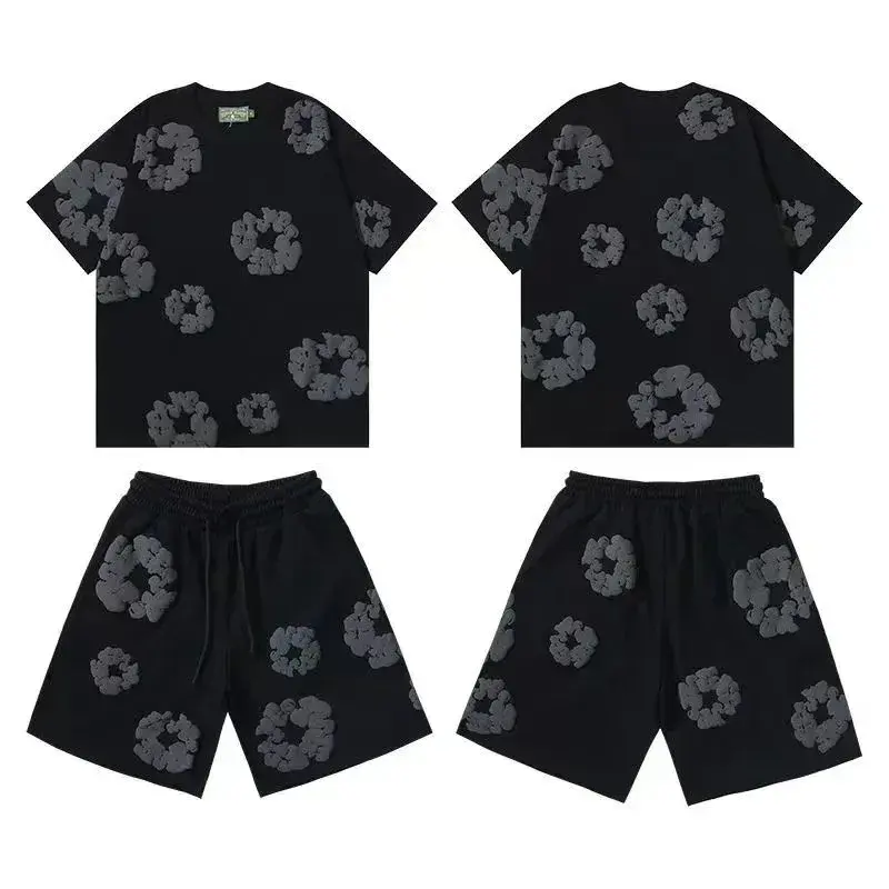 Denim Tears Cotton Wreath T-Shirt and Shorts Set Black Grey