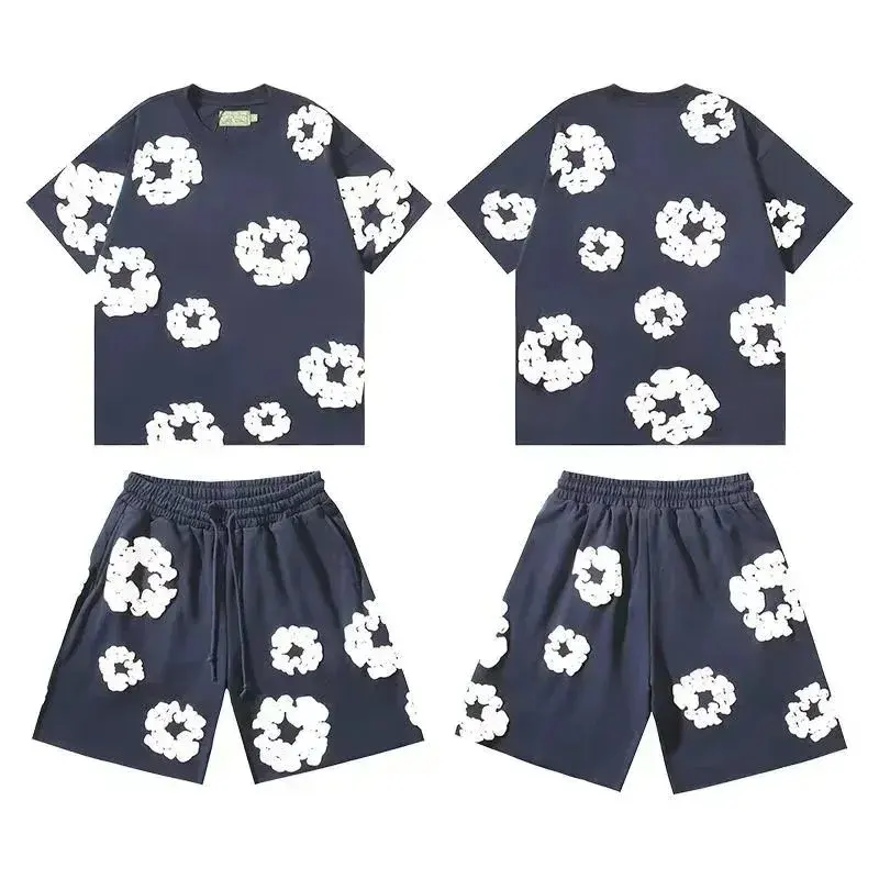Denim Tears Cotton Wreath T-Shirt and Shorts Set Navy