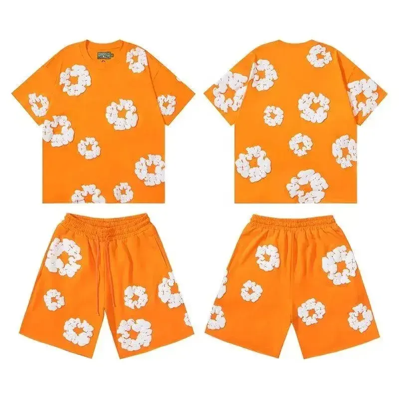 Denim Tears Cotton Wreath T-Shirt and Shorts Set Orange