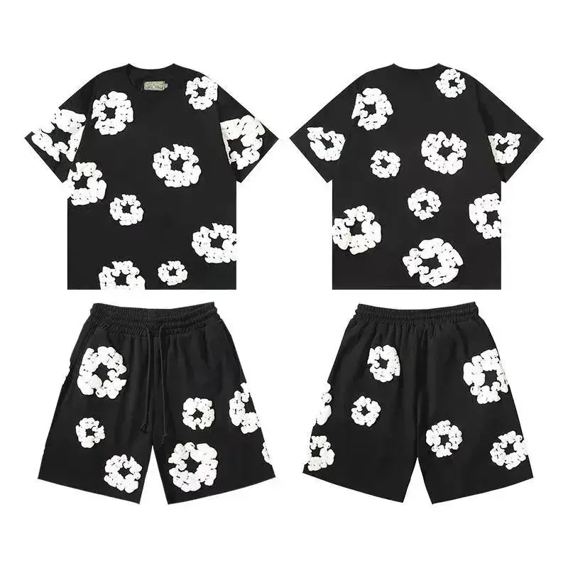 Denim Tears Cotton Wreath T-Shirt and Shorts Set Black White
