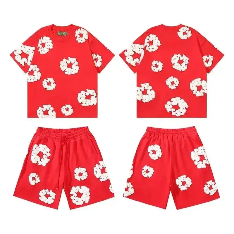 Denim Tears Cotton Wreath T-Shirt and Shorts Set Red
