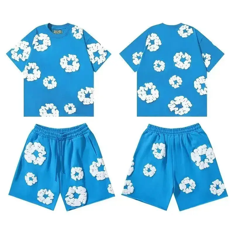 Denim Tears Cotton Wreath T-Shirt and Shorts Set Blue
