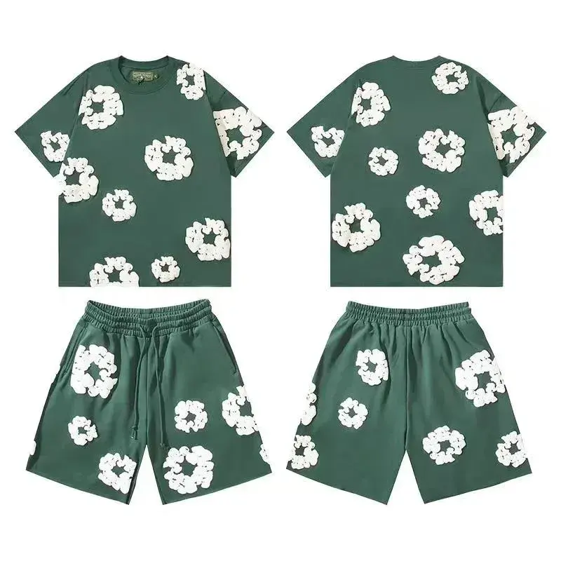 Denim Tears Cotton Wreath T-Shirt and Shorts Set Green