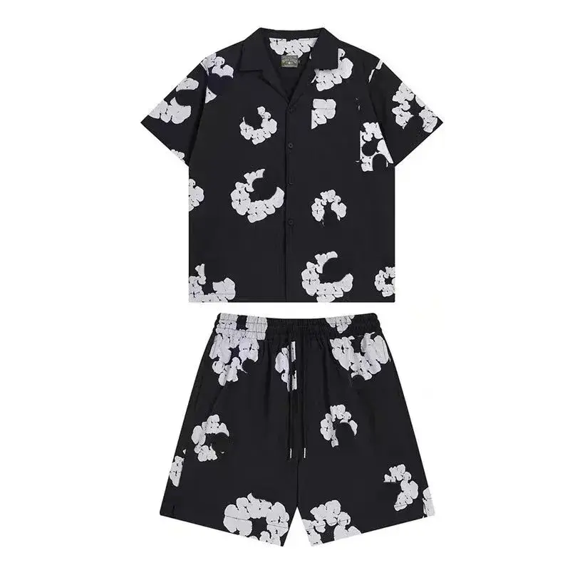 Denim Tears Cotton Wreath Shirt and Shorts Set Black