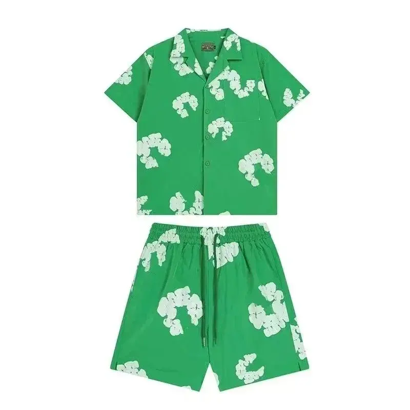 Denim Tears Cotton Wreath Shirt and Shorts Set Green