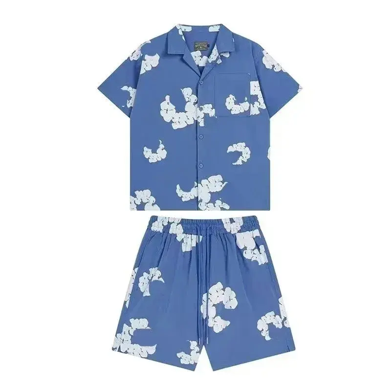 Denim Tears Cotton Wreath Shirt and Shorts Set Blue