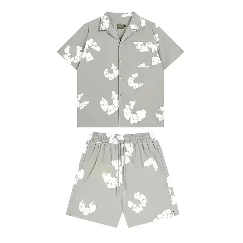 Denim Tears Cotton Wreath Shirt and Shorts Set Grey