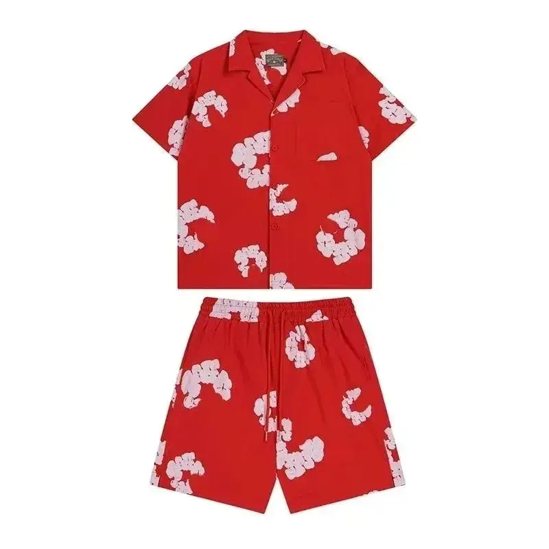 Denim Tears Cotton Wreath Shirt and Shorts Set Red