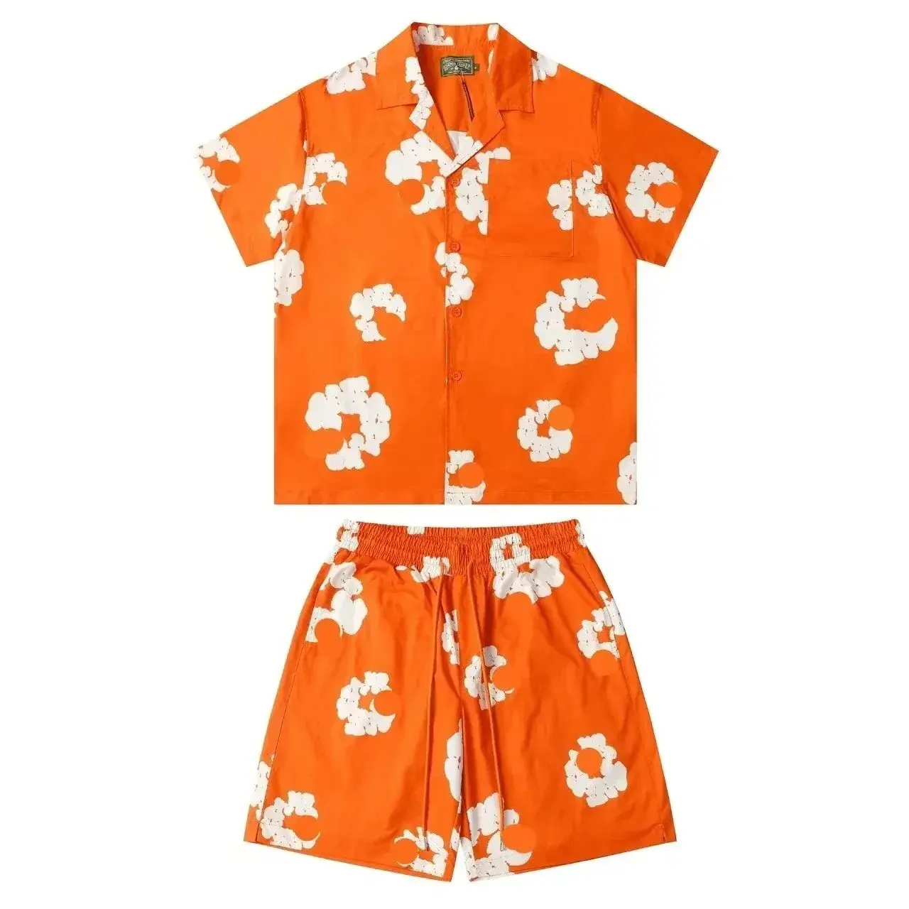 Denim Tears Cotton Wreath Shirt and Shorts Set Orange
