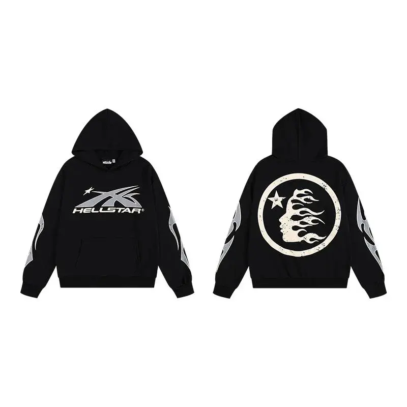 Hellstar Speed Logo Flame Hoodie Black Silver