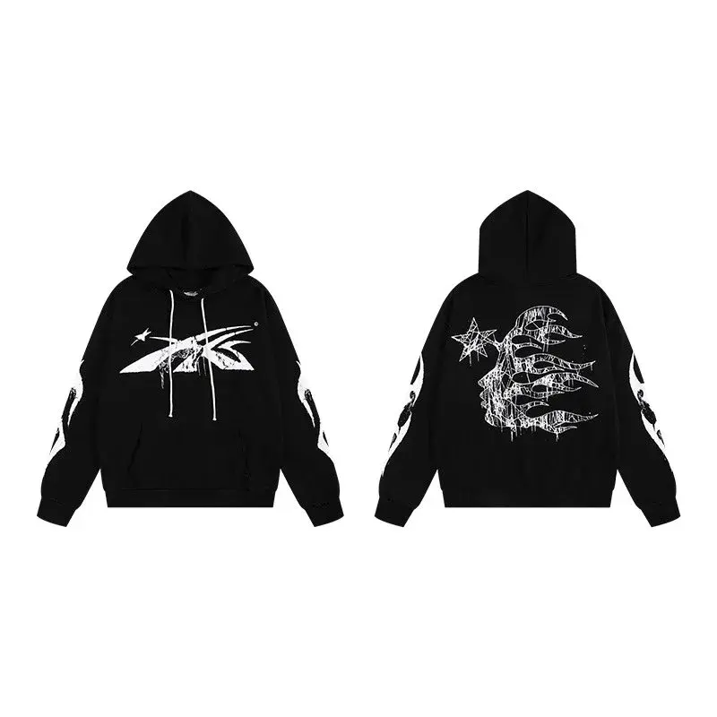 Hellstar Distressed Flame Face Hoodie Black