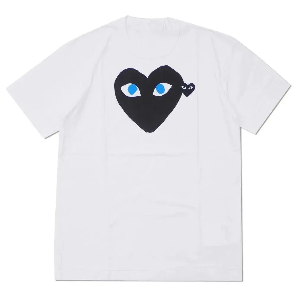 Comme des Garçons PLAY Blue Eyes Double Heart T-Shirt White Black