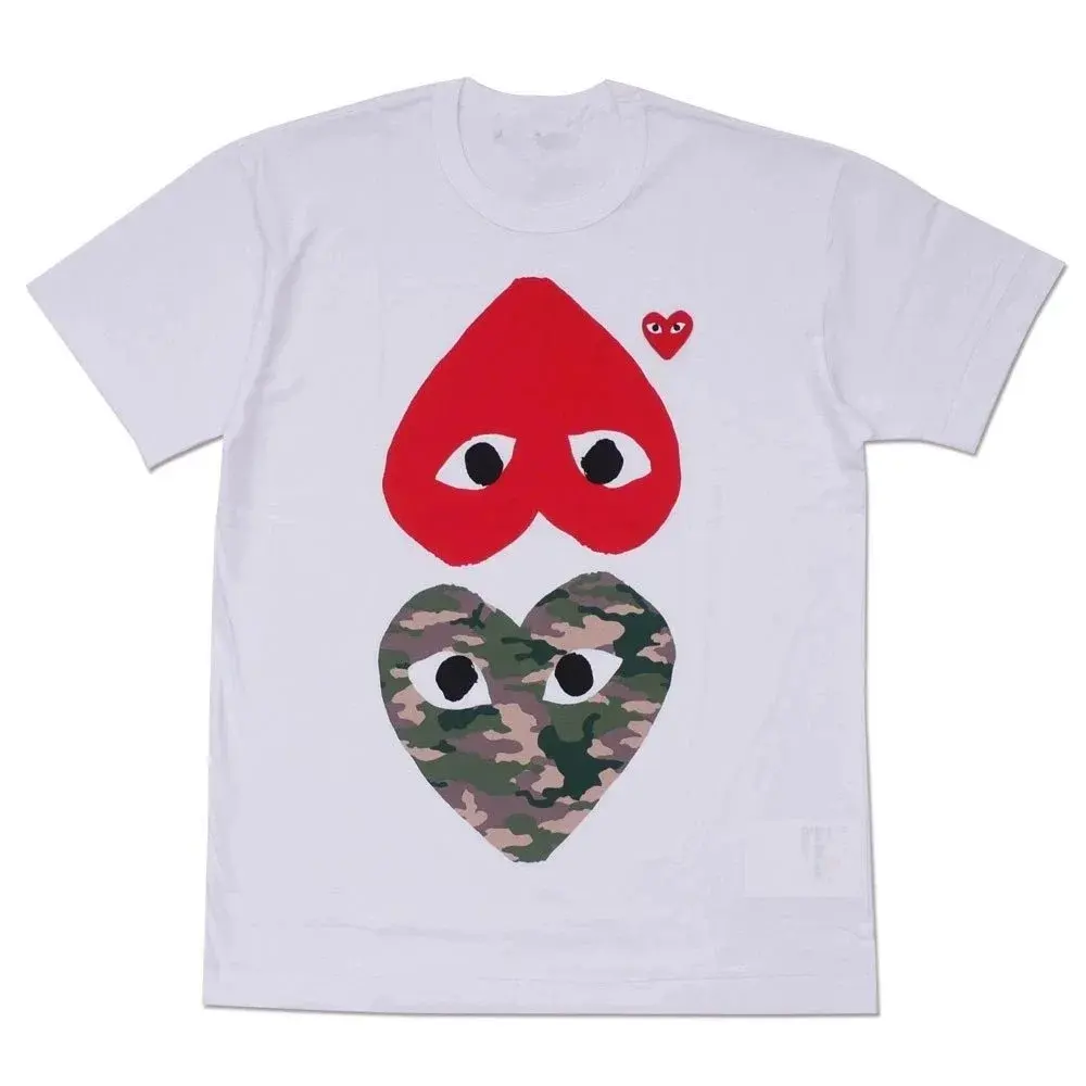Comme des Garçons PLAY Double Heart Camo T-Shirt White