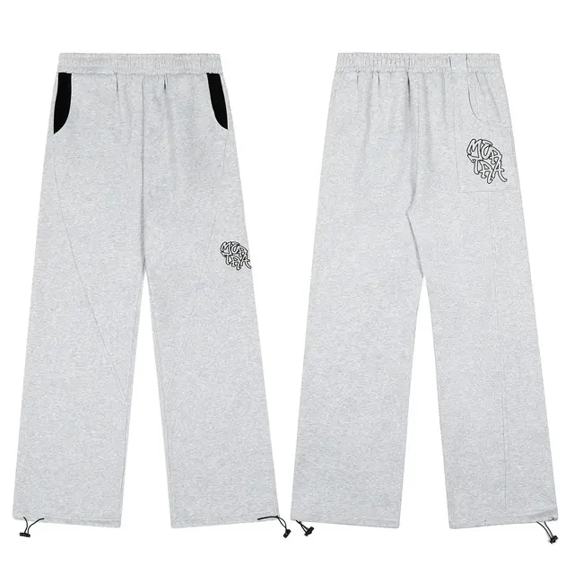 White Embroidered Wide-Leg Sweatpants
