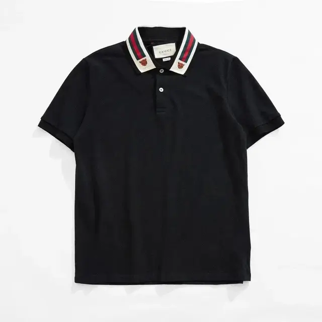 Gucci Polo Shirt with Tiger-Embroidered Web Collar