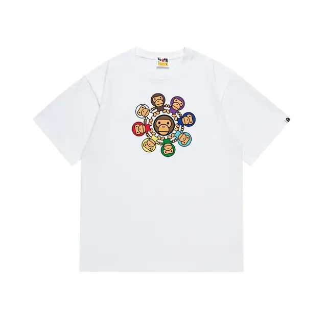 BAPE colorful monkey circle white T-Shirt