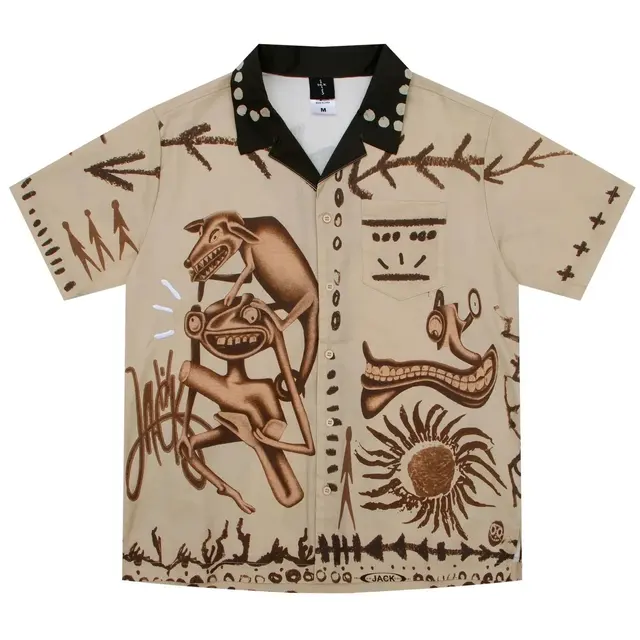 Travis Scott (Cactus Jack) Themed Hawaiian Open-Collar Short-Sleeve Shirt