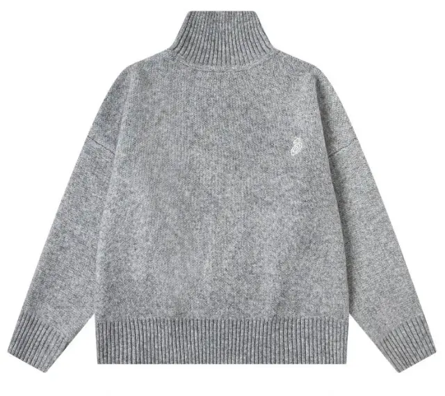 Stussy-style Grey High-Neck Knitted Sweater