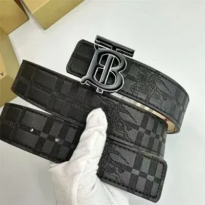 Burberry black embossed TB buckle belt