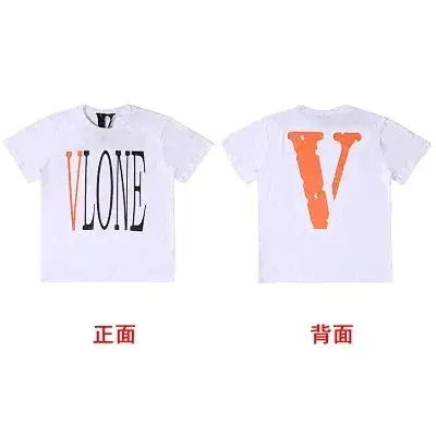 VLONE white short sleeve T-Shirt with orange-black letter and big V print