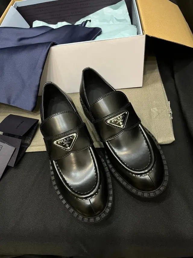 Prada Triangle Logo Platform Loafers