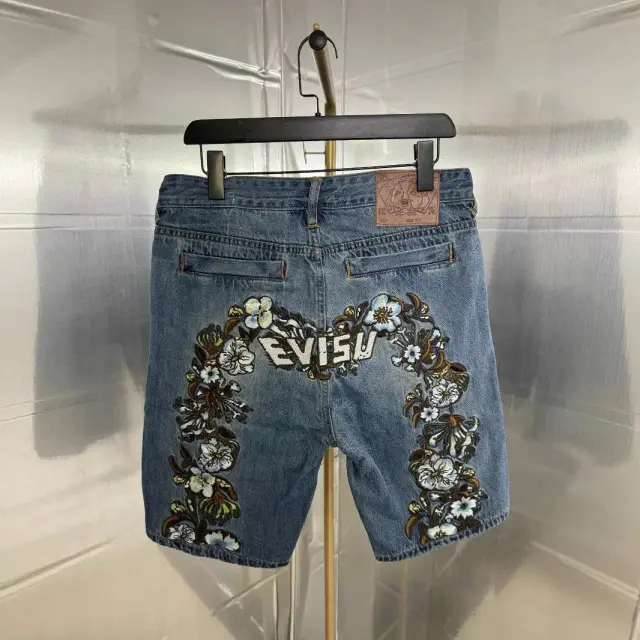 EVISU Floral Embroidered Denim Shorts (Size M)