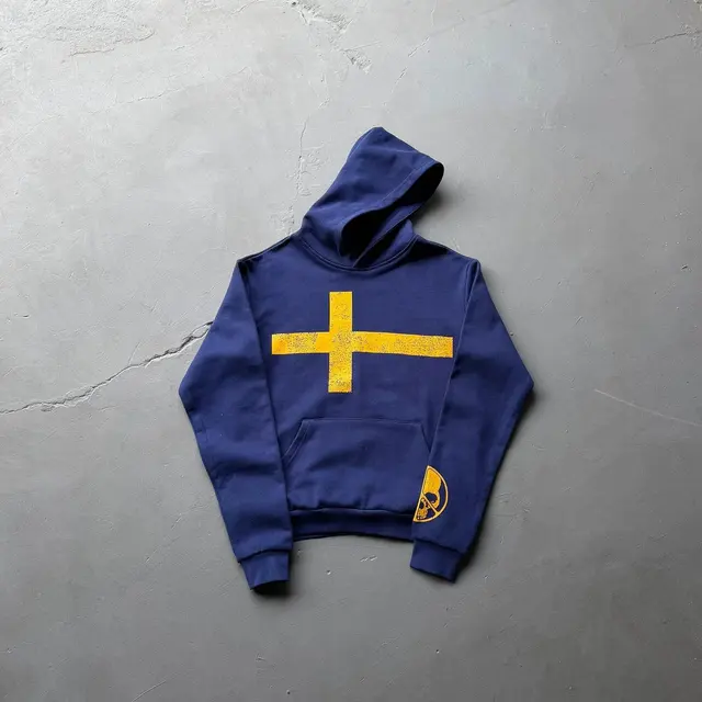Cross and Skull Graphic Navy Hoodie