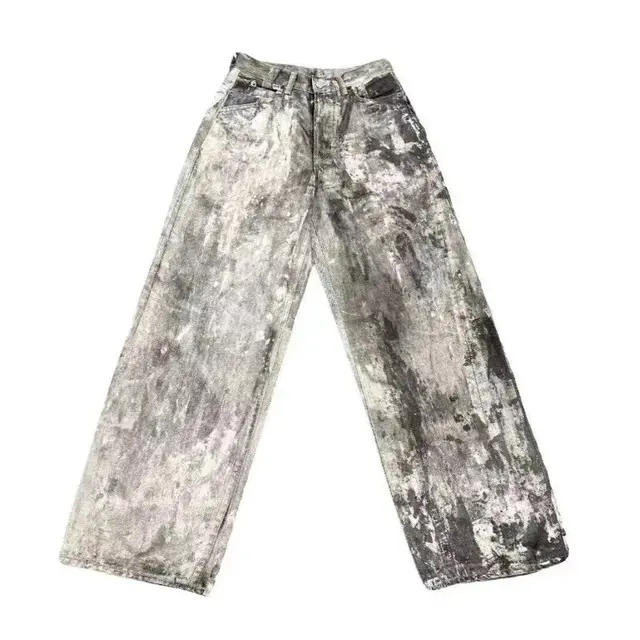 Distressed Washed Wide-Leg Jeans