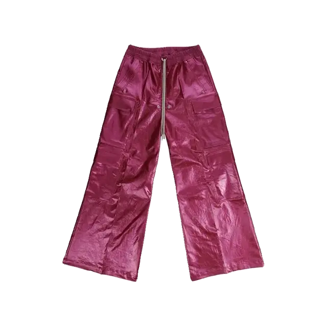 Burgundy Glossy Wide-Leg Cargo Pants