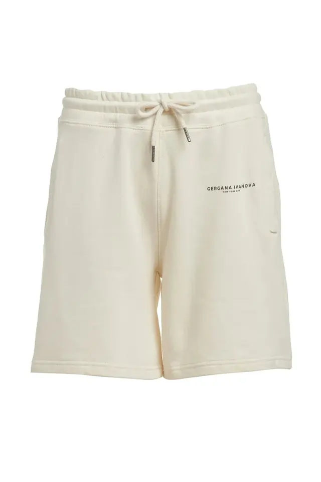 Cream Embroidered Sweat Shorts