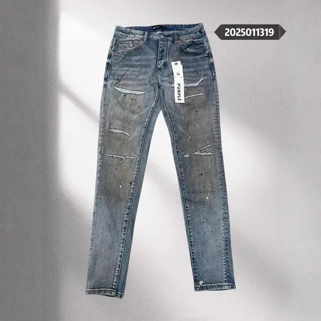 Purple Brand Distressed Ripped and Splatter-Paint Jeans
