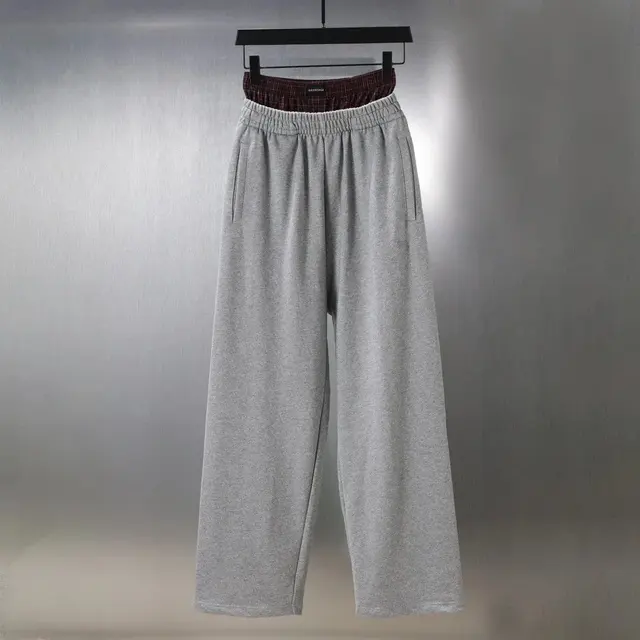 Balenciaga-Style Faux-Layered Waistband Wide-Leg Sweatpants