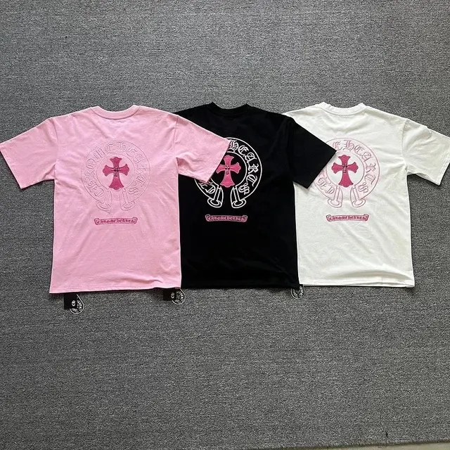 Three-color Chrome Hearts pink cross print T-Shirt