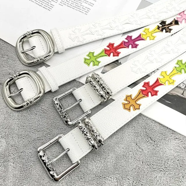 Chrome Hearts Color Cross White Leather Belt