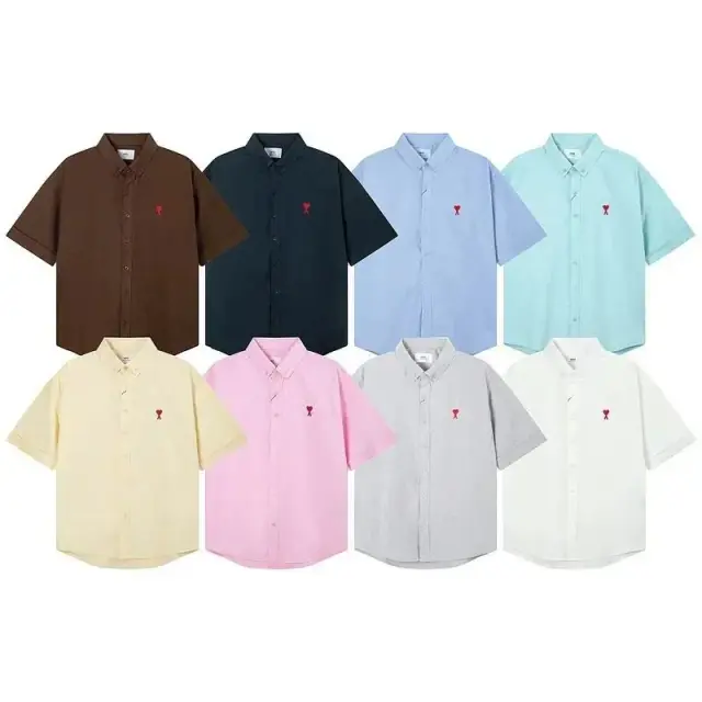 AMI Paris Classic Heart-Embroidered Short-Sleeve Shirt