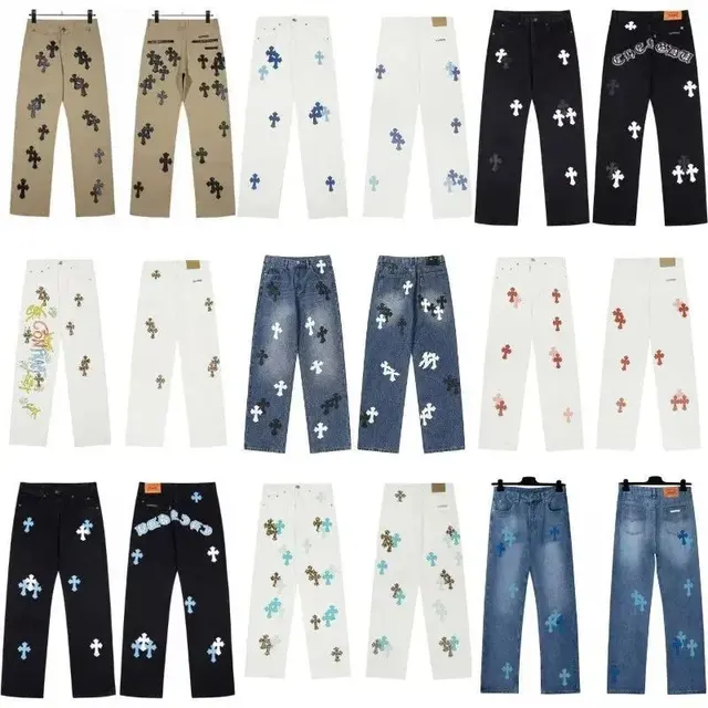 Chrome Hearts Multi-color Cross Leather Patch Straight Jeans