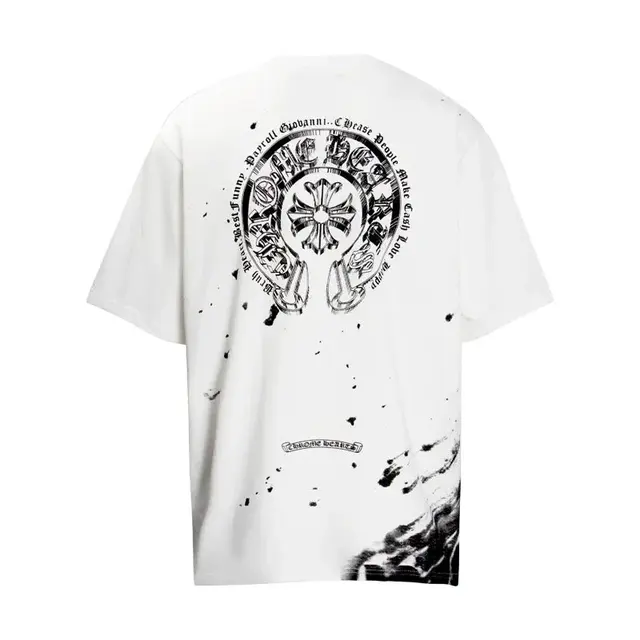 Chrome Hearts-Style Splatter-Paint Horseshoe Print T-Shirt