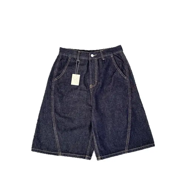 Contrast-Stitch Denim Shorts