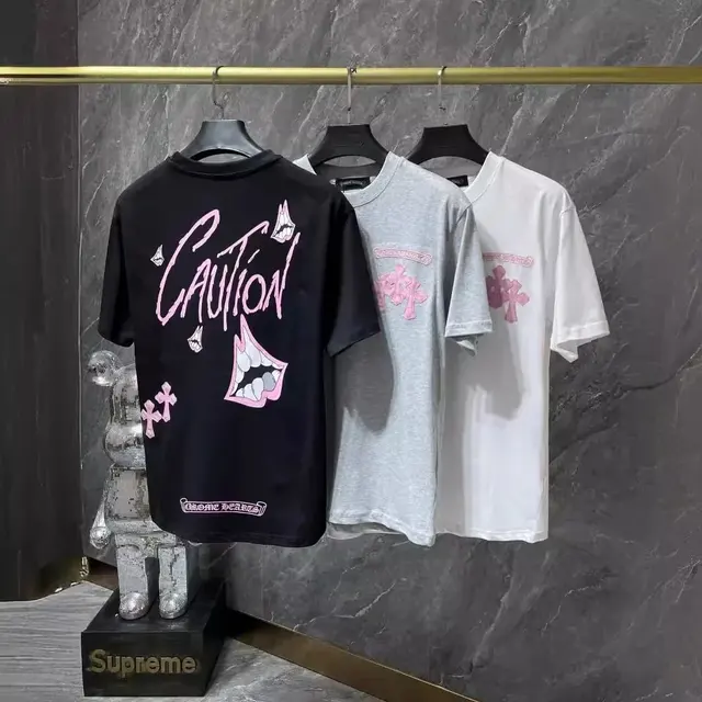 Chrome Hearts-Style "Caution" Theme T-Shirt (Sweet & Edgy Style)
