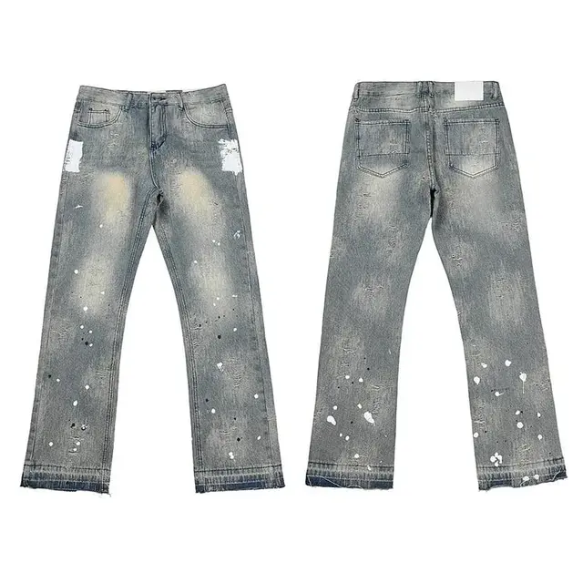 Star Print Washed Flared Jeans