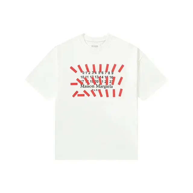 Maison Margiela Red Dashes Numbers White T-Shirt