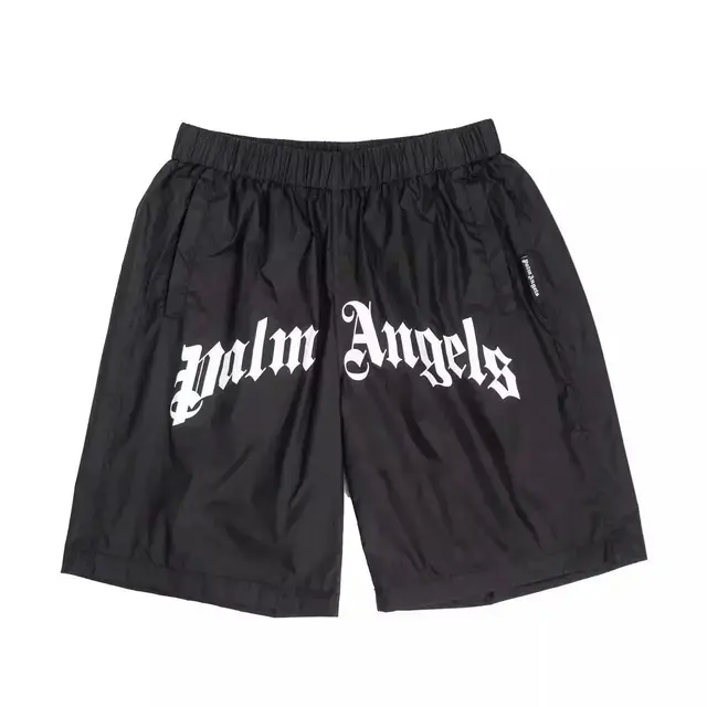 Palm Angels Curved Logo Shorts Black White