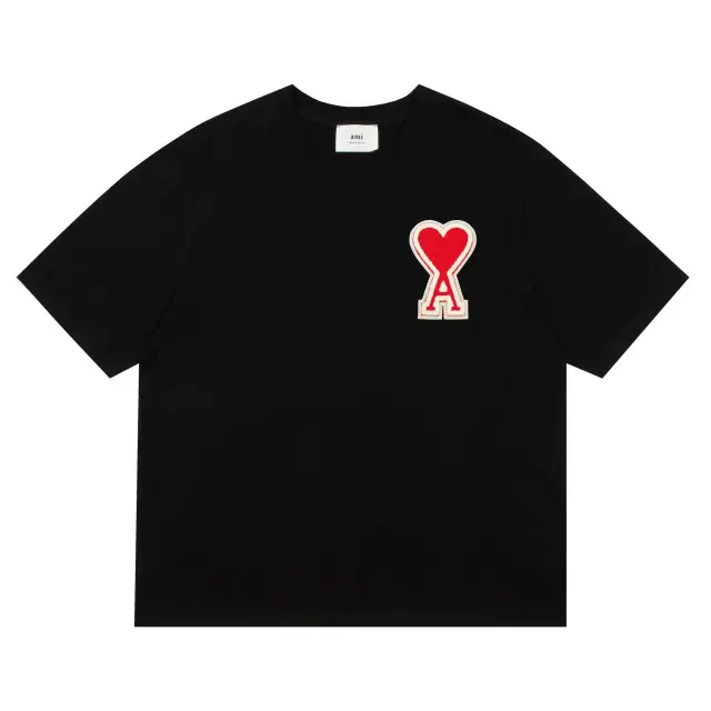 Ami Paris Heart Logo T-Shirt Black Red
