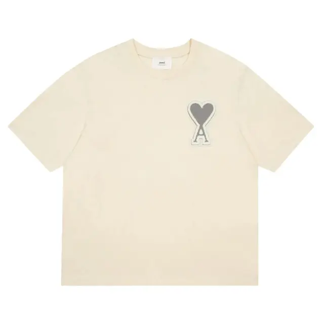 Ami Paris Heart Patch T-Shirt Apricot