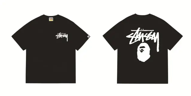 A Bathing Ape BAPE x Stussy Collaboration Black Tee